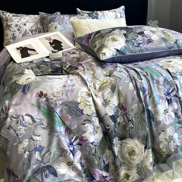 Purple Floral Art Print Pattern Premium Egyptian Cotton 600TC Bedding Set